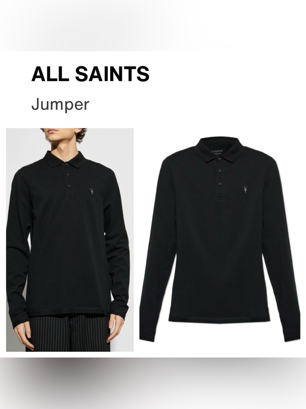ALLSAINTS Men’s Black Classic Long Sleeve Polo Shirt